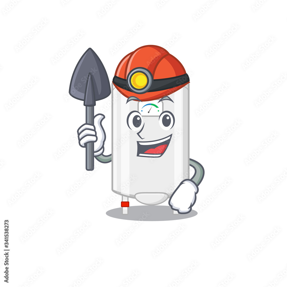 Gas water heater miner cartoon design concept with tool and helmet Gas water heater miner cartoon design concept with tool and helmet