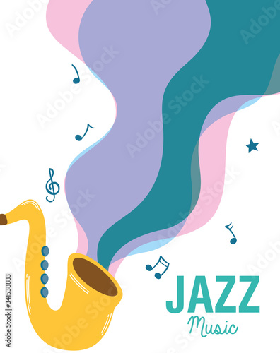 jazz music fest poster with saxophone instrument