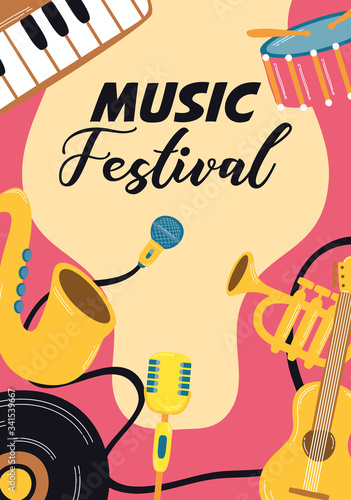 Canvas Print music fest poster with instruments