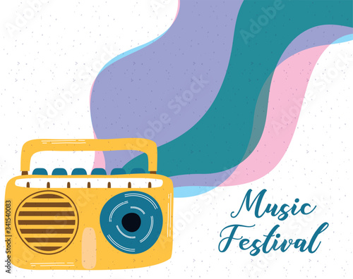 music fest poster with radio retro