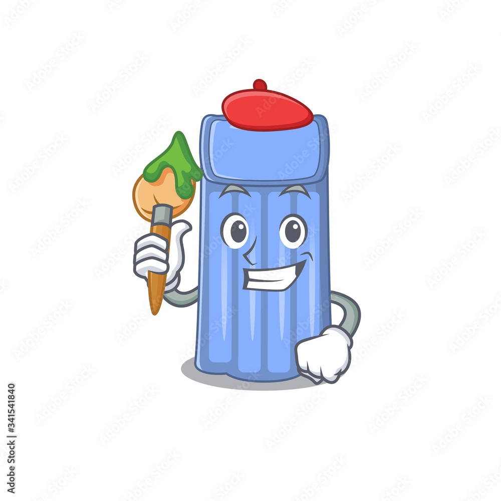 A creative water mattress artist mascot design style paint with a brush A creative water mattress artist mascot design style paint with a brush