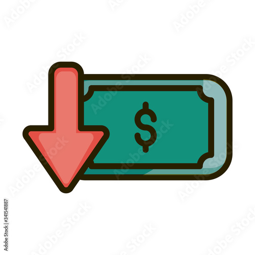 money banknote downturn financial business stock market line and fill icon