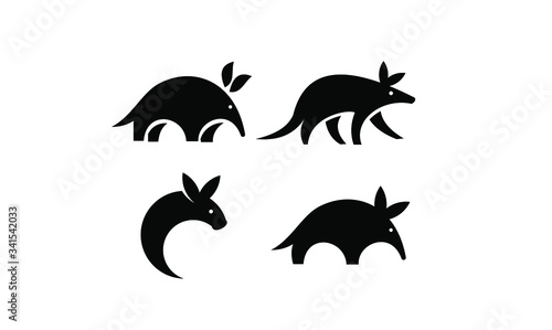 set collection aardvark animal black logo icon design vector
