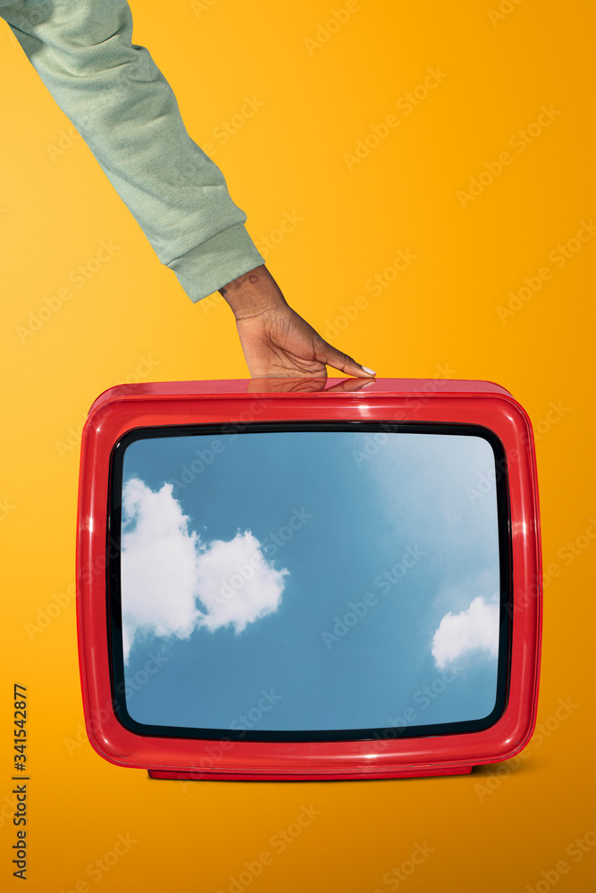 Red retro TV screen psd - obrazy, fototapety, plakaty 