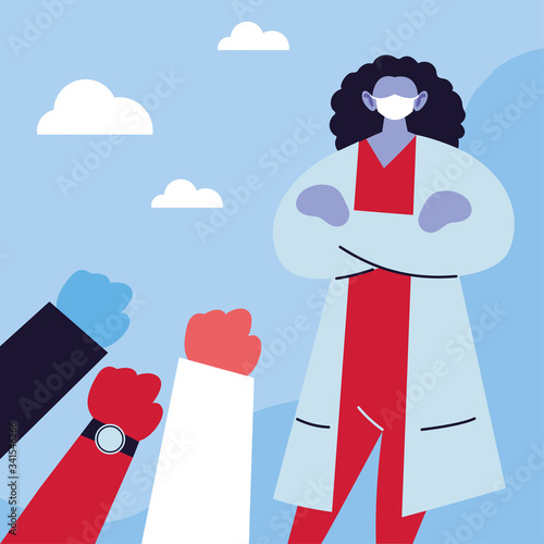 female doctor with medical face mask, fight coronavirus