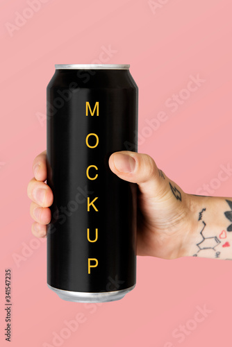 Blank black beer can photo