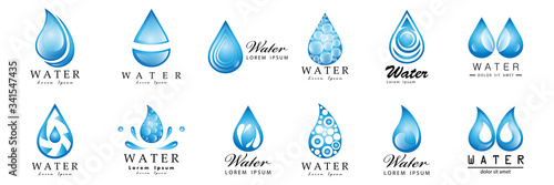 Water Drop Vector Set - Isolated On White Background. Vector Collection Of Flat Water Drop Logo. Icons For Droplet, Water Design, Rain, Raindrop, Company Logo And Drop Design