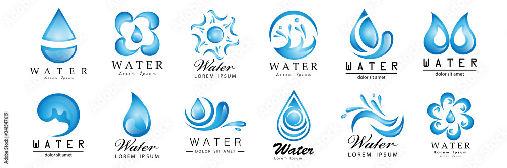 Water Splash Vector And Drop Set - Isolated On White. Abstract Vector Collection Of Flat Water Splash and Drop Logo. Icons For Droplet, Water Wave, Rain, Raindrop, Company Logo And Bubble Design Water Splash Vector And Drop Set - Isolated On White. Abstract Vector Collection Of Flat Water Splash and Drop Logo. Icons For Droplet, Water Wave, Rain, Raindrop, Company Logo And Bubble Design