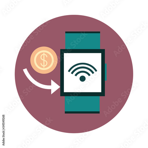 mobile banking, smart watch connection money block style icon