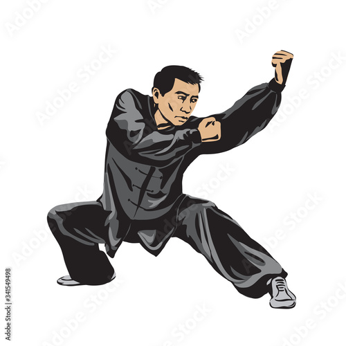 Male showing the rack position Wushu. Art of wushu. Vector illustration.