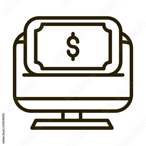 computer money banknote online financial business stock market line style icon