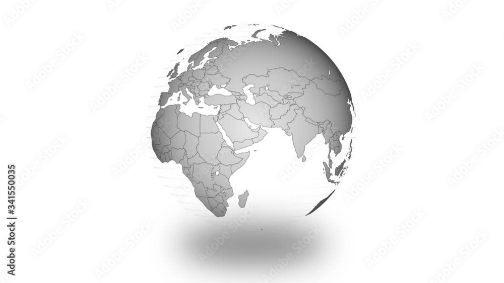 Black and White Globe with Grid and Country Animation Vector on White Background Black and White Globe with Grid and Country Animation Vector on White Background