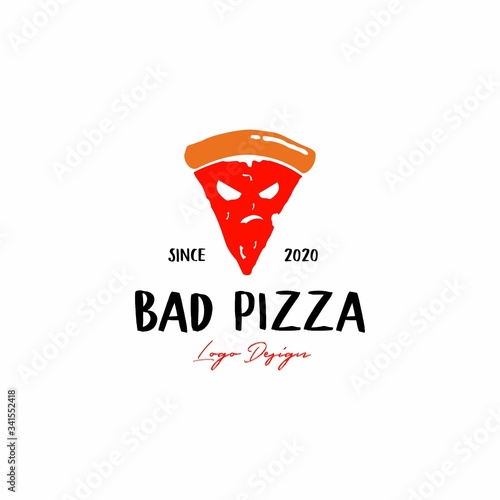 Pizza logo with angry expression or bad boy face, perfect logo for street food, restaurant, or food truck logo inspiration