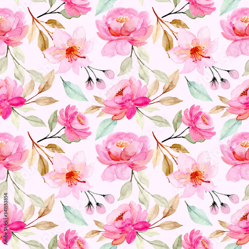 pink flower watercolor seamless pattern