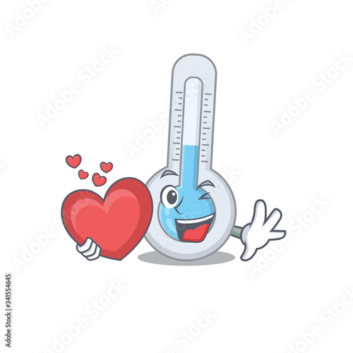 A sweet cold thermometer cartoon character style with a heart