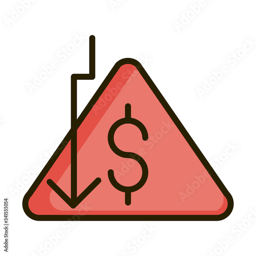 downturn arrow money financial business stock market line and fill icon