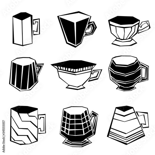 set of cups in black and white. suitable for any background