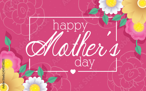 happy mothers day card with flowers square frame