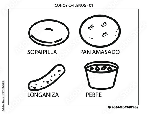 iconos chilenos 01, sopaipilla, pan amasado, longaniza, pebre photo