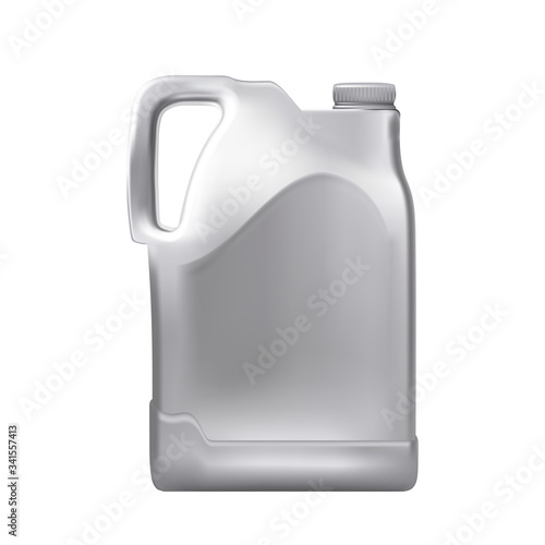 Car Engine Antifreeze Liquid Blank Canister Vector. Plastic Bottle Container For Antifreeze For Motor Normal Working Temperature. Coolant Package, Auto Repair Service Mockup Realistic 3d Illustration