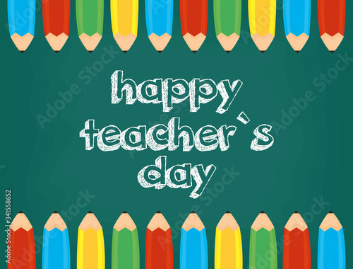 happy teachers day celebration with chalkboard and colors pencils