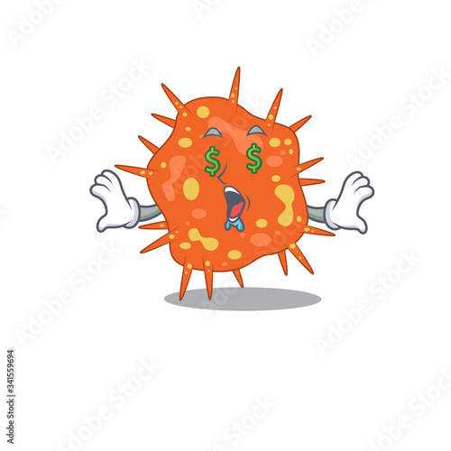 Rich cartoon character design of burkholderia mallei with money eyes
