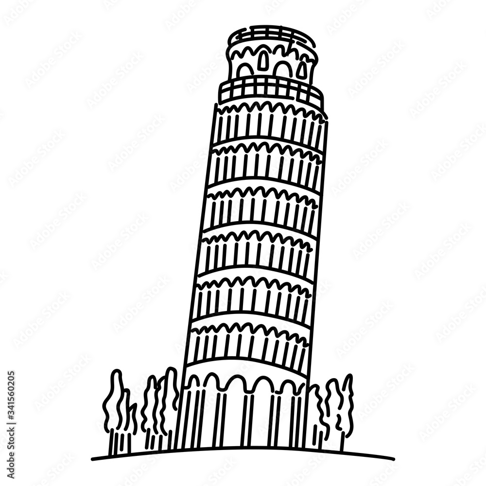 Pisa Tower Line Art Vector. Isolated on White background