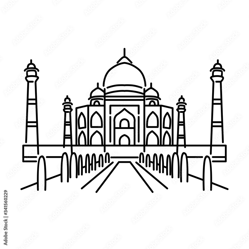 Taj Mahal Line Art Vector. Isolated on White background