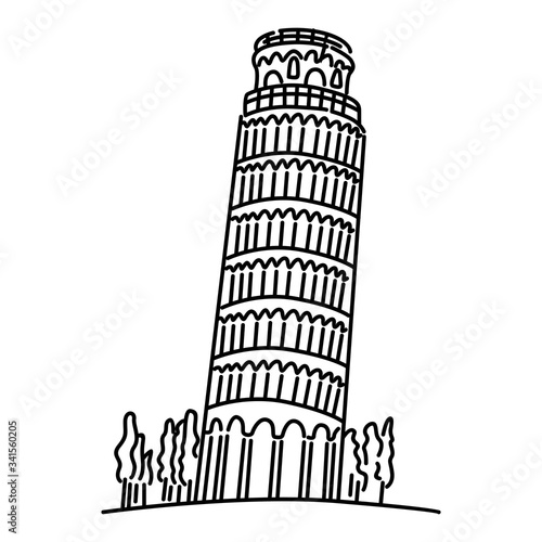 Pisa Tower Line Art Vector. Isolated on White background