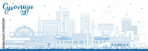 Outline Gwangju South Korea City Skyline with Blue Buildings.