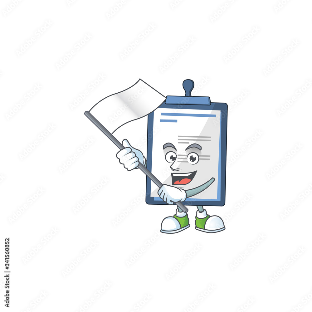 Cute cartoon character of medical note holding white flag Cute cartoon character of medical note holding white flag