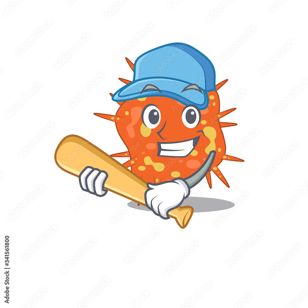 Picture of burkholderia mallei cartoon character playing baseball