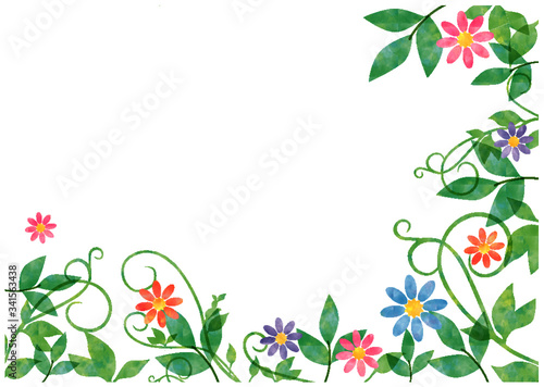 蔓草と花　水彩　フレーム