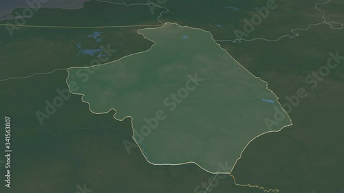 Podlachian, voivodeship with its capital, zoomed and extruded on the relief map of Poland in the conformal Stereographic projection. Animation 3D photo