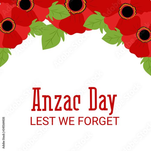 Vector illustration of a Background for Anzac Day with poppies and text Lest we forget.