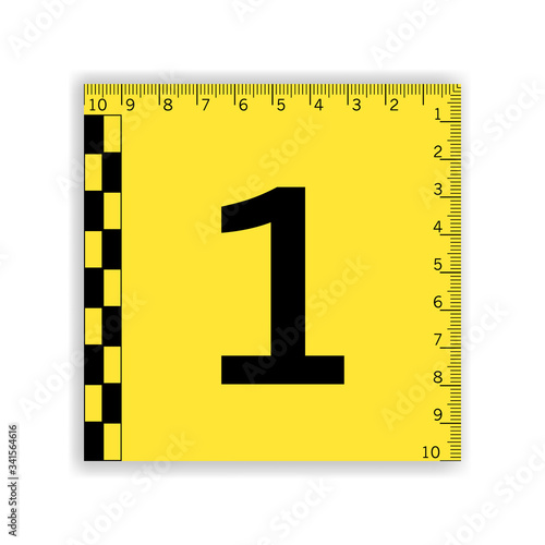 Forensic numeral evidence mark with a measuring rulers. Vector illustration