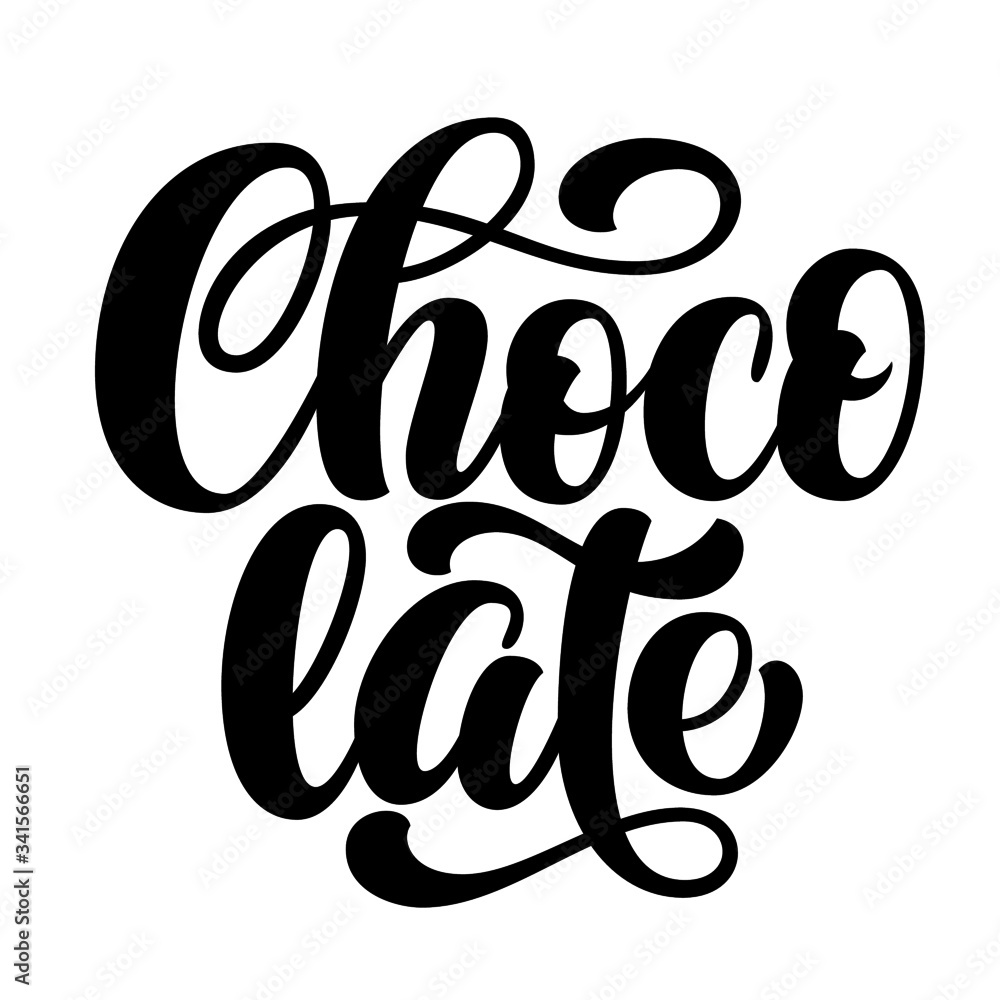 Chocolate brush hand lettering, script calligraphy isolated on white background. Vector type illustration. Chocolate brush hand lettering, script calligraphy isolated on white background. Vector type illustration.