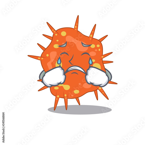 Cartoon character design of burkholderia mallei with a crying face
