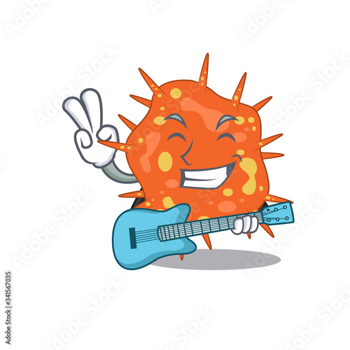 Talented musician of burkholderia mallei cartoon design playing a guitar