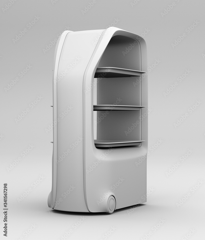 Clay rendering of food delivery robot. 3D rendering image. Clay rendering of food delivery robot. 3D rendering image.
