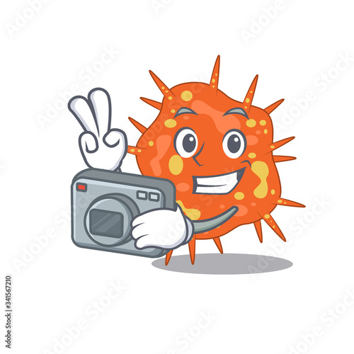 Burkholderia mallei mascot design as a professional photographer working with camera