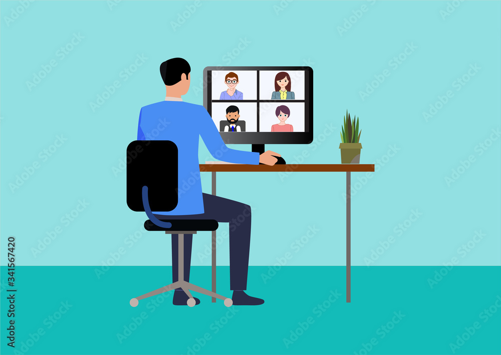 Online video call vector illustration. Start webinar meeting with team during the lock down. People are joining video call from any ware with technology. Continue work with technology like zoom call. Online video call vector illustration. Start webinar meeting with team during the lock down. People are joining video call from any ware with technology. Continue work with technology like zoom call.