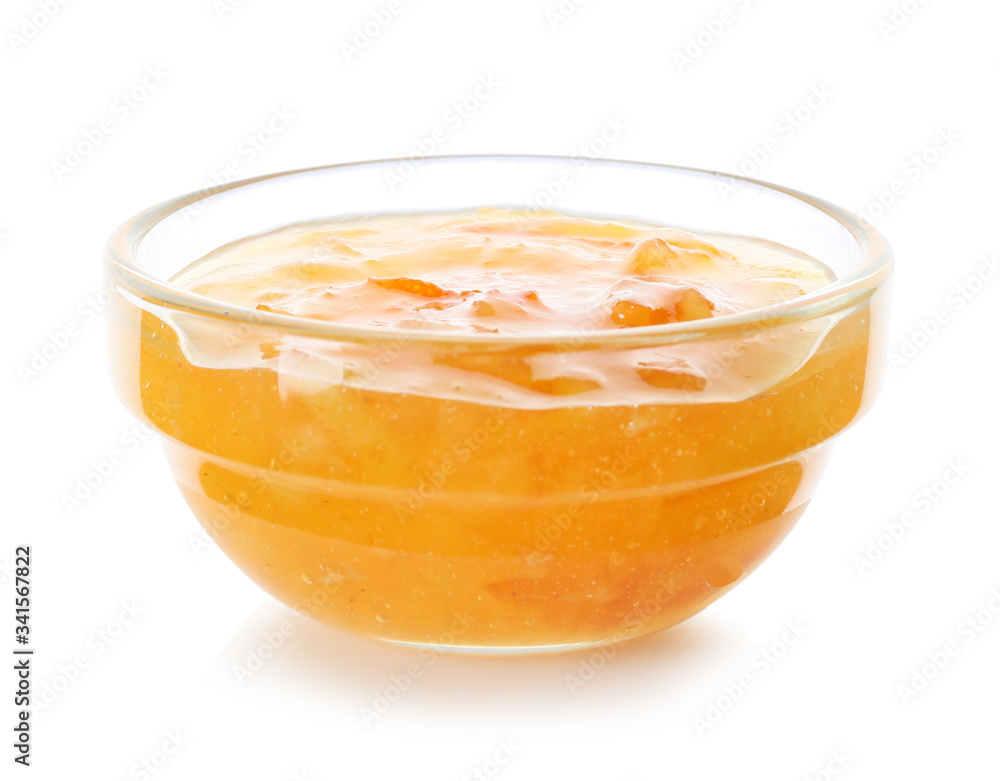 Bowl of orange jam on white background Bowl of orange jam on white background