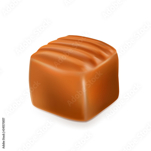 Caramel Toffee Candy Delicious Chewy Cube Vector. Piece Of Corrugated Pastry Toffee Golden Butterscotch Dessert. Home Made Food Recipe. Culinary Tasty Snack Mockup Realistic 3d Illustration