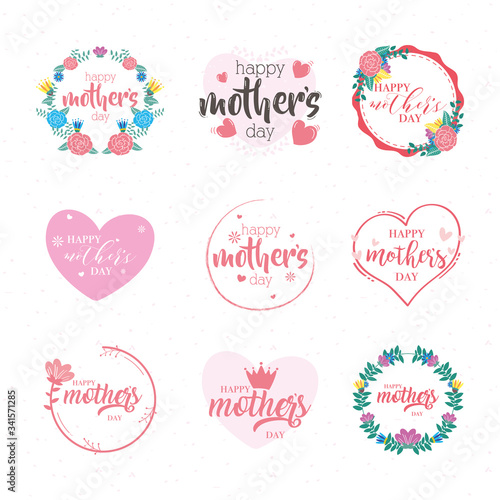 happy mothers day card with flowers set frames