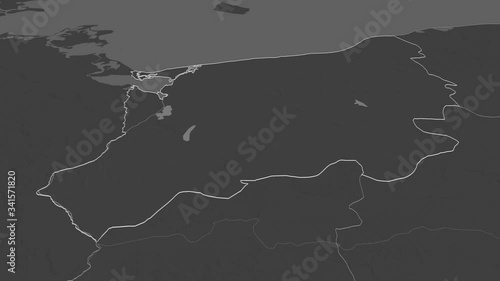 West Pomeranian, voivodeship with its capital, zoomed and extruded on the bilevel map of Poland in the conformal Stereographic projection. Animation 3D photo