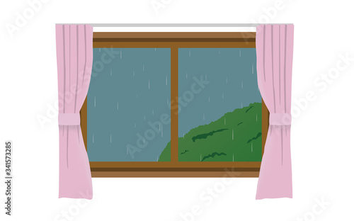 窓から見る雨の風景