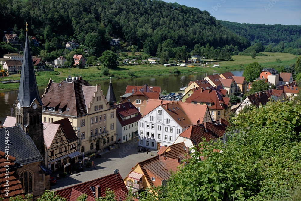 View over the marketplace of Stadt Wehlen in Saxon Switzerland