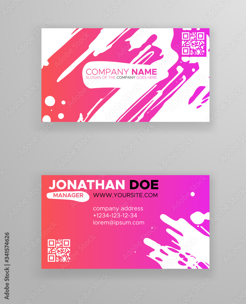 Fototapeta premium Creative color business card templates with minimalistic design. Abstract ink brush strokes.