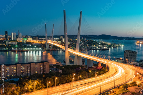 Urban landscape with views of the Golden bridge in the evening.